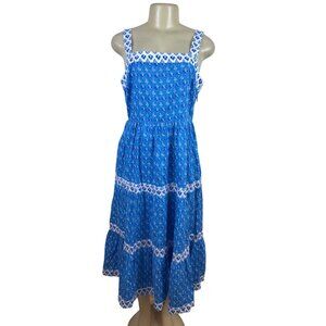 J.Crew Blue & White Floral Sleeveless Square Neck Dress W/ Lace Trim Sz 6 - New